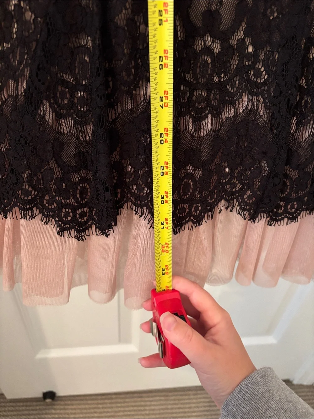 Betsy & Adam Black Lace Dress with Blush Lining